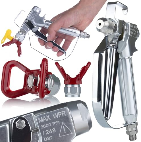 Rosfix UltraSpray Farbspritzpistole PMRUS03 | 4-Finger-Abzug | Düsenabdeckung | 3000 psi | 1/4 Anschluss | Kompatibel mit Graco, Wagner, Titan | Für Wand, Decke & Möbel
