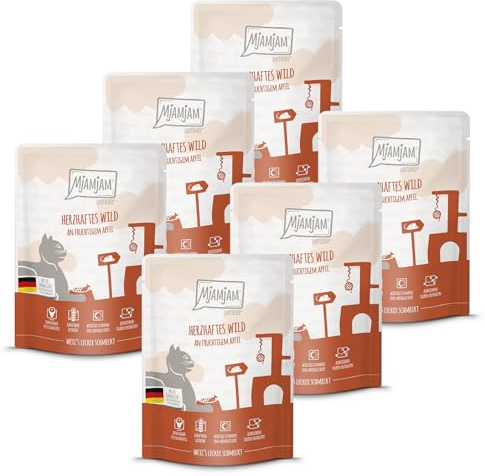 MjAMjAM - Premium nourriture humide pour chats - Quetschie - gibier savoureux à la pomme fruitée, paquet de 6 (6x300g), sans céréales