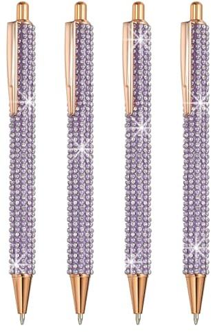 PATIKIL Penna A Sfera Con Cristalli, 4 Pack Penne A Sfera Perle Cristallo Inchiostro Nero Punto 1.0mm Sparkly Per Donne Regalo Ufficio Appunti Journaling, Viola