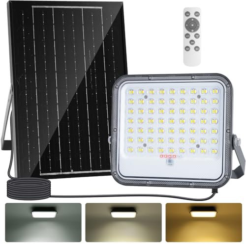 Aigostar - Projecteur Solaire LED d’extérieur avec Grande Panneau Solaire,Dimmable 3000/4000/6500K,8000mAH,Batterie de Grande Capacité,IP66,Lampe Solaire avec Télécommande pour Jardin,Porte,2M Câble.
