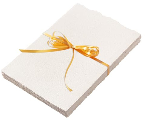 60 Sheets Handmade Paper A5, 160 GSM Watercolour Paper Textured Deckled Edge Paper for Wedding Invitations Cards Crafts