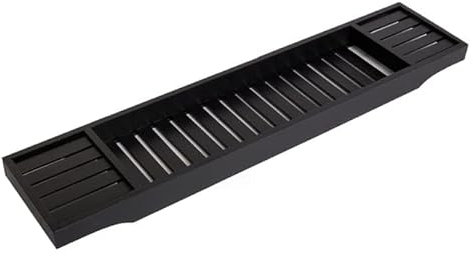 FAHAAM Wooden Over Bath Rack, Bath Shelf Bathroom Accessory, Bamboo Bathtub Caddytray Bridge, Bamboo Bathrack, Expandable Bath Caddy Tray, Wood Bath Tub Rack, Bathroom Shelf, Tray Storage. (Black)