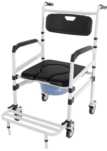 Silla de inodoro con ruedas de altura ajustable para personas mayores, silla de ducha móvil, silla de inodoro plegable, silla de inodoro de altura ajustable, freno en las ruedas, silla de noche para