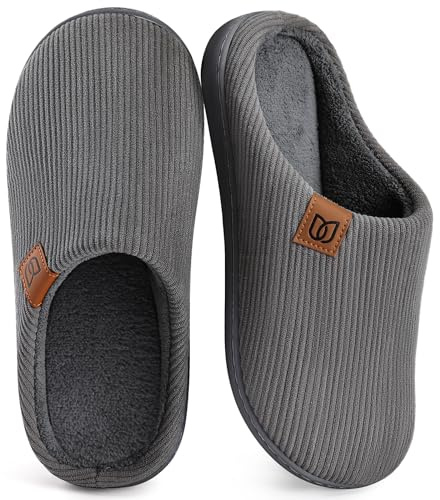 WateLves Zapatillas Casa Hombre Pantuflas Invierno Memory Foam Antideslizantes Cálido Zapatillas de Casa (Gris rayado, 42/43 EU)