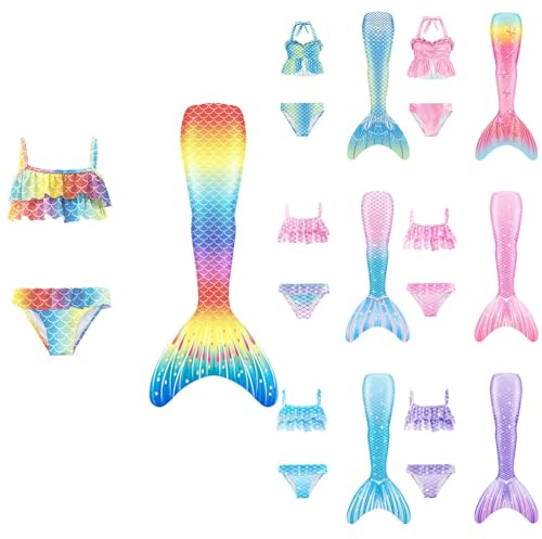 𝙈ädchen 𝙈eerjung𝙛rau 𝙁losse mit Bikini Sommer 𝙈ono𝙛losse Kostüm 𝙈eerjungfrauen𝙛losse 𝙆inder Hawaiian Strand Bademode Schwimmanzug Sommer Badebekleidung 4-13 Jahre