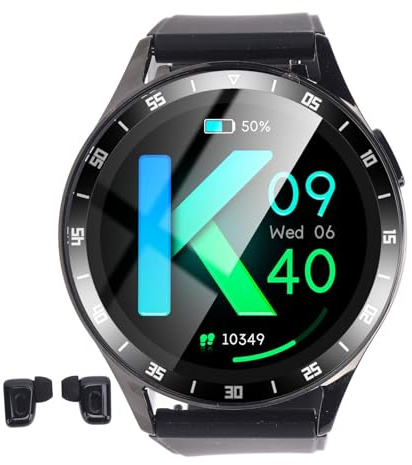 Elprico Montre Connectée avec écouteurs, Montre de Fitness Ronde de 1,39 Pouce, Bluetooth 2 en 1 avec Fonction NFC, Prévisions Météo, Minuteur, Recherche de Bracelet, Chronomètre, IP67