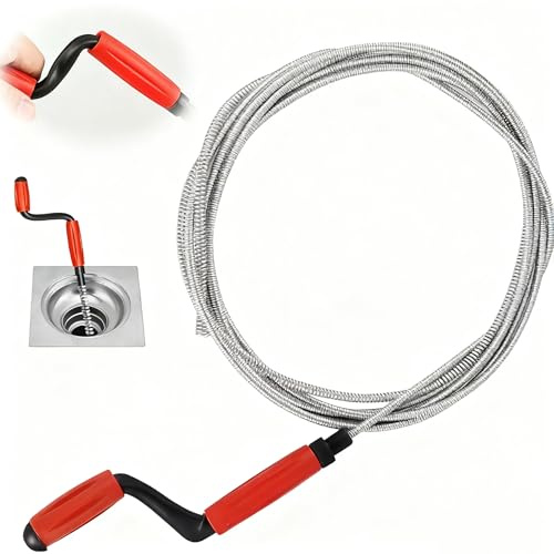 Universal Pipe Cleaning Spiral 5 m Drain Cleaner Spiral Drain Pipe Cleaning for Stubborn Blockages, Pipe Cleaner Spiral for Toilet, Sink and Bath Drains