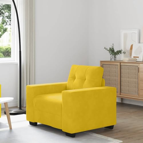 LoogCape fåtölj gul 60 cm sammet, modern relaxsoffa, tjock vadderad, robust plywoodram, mångsidig för vardagsrum, sovrum och reception
