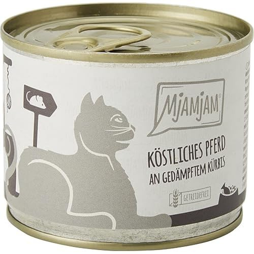 MjAMjAM - premium våtfoder för katter - läcker häst på ångad pumpa, förpackning om 6 (6 x 200 g), spannmålsfri med extra kött