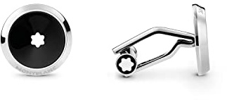 MONTBLANC Cuff Links, Round, Steel, Resin, Snowcap, Moderno, Moderno