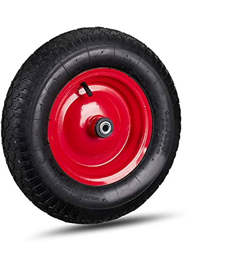 Relaxdays Rueda Carretilla 4.80 4.00-8, Llanta de Acero, 3 Adaptadores, Rueda de Recambio, hasta 120 kg, Negro y Rojo