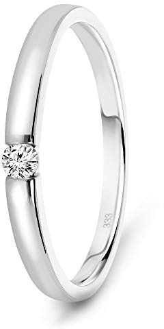 MIORE Anillo solitario de compromiso en oro blanco 8 quilates 333/1000 con diamante natural talla brillante de 0,05 quilates