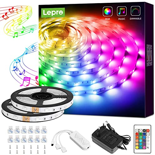 Lepro LED Strip 10M(2x5M), LED Streifen Musik Lichterkette mit Fernbedienung, Band Lichter, RGB Dimmbar Lichtleiste Light, Lichtband Leiste, Bunt Kette für Party Weihnachten Deko