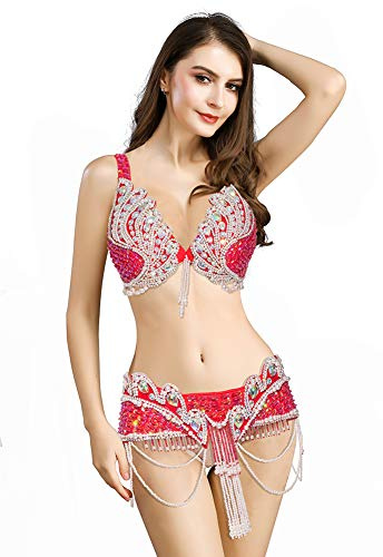 ROYAL SMEELA Belly Dancer Costumes for Women Belly Dance Bra and Belt Dancing Outfit Bellydance Costume Carnival Bra Belt Red
