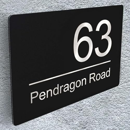 House Numbers Plaques, House Name Plaques for Outside, Door Number Plaques for Wall, Houses Signs for Outside, 195mm X 130mm, Composite Aluminium Black, Front Door or Wall(Design 2)