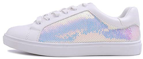 FEVERSOLE Damsneakers i klänningsstil, trendiga festskor med bling, avslappnade platta skor med dekorationer, 7.5