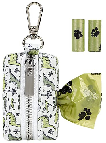 ARING PET Dog Waste Bag Dispenser, Cotton Doggy Poop Bags Holders Attach to Any Leashes, Portable Washable Dinosaur Pet Waste Pouch Dispenser with Metal Zipper