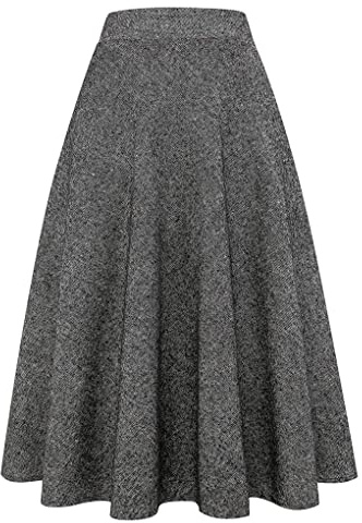 Ylingjun Jupe Longue en Laine à Carreaux pour Femme, Hiver, Automne, Chaude, Taille Haute élastique, Ligne A, plissée, Tartan en Laine, Noir, Taille S