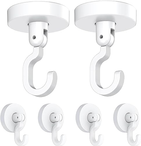 LANSKYLAN 6 Pcs Crochets Adhésifs Plastique Rotatifs à 360° et Pliants - Pour Plafond, Mur, Cuisine, Moustiquaire Sans Percer - Blanc