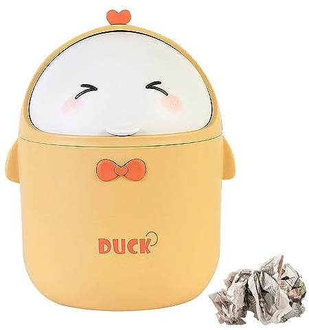 Mini Small Portable Chicken Trash Bin, for Home Office, Kitchen, Vanity, with Lid - 11x11x18.5cm (Yellow)