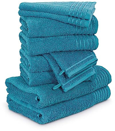 Möve Handtuchset New Classic 10-TLG Handtücher - 2X 20x15 cm + 2X 30x50 cm + 4X 50x100 cm + 2X 67x140 cm, 100% Baumwolle, Lagoon