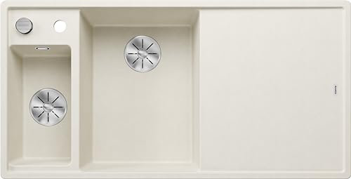 BLANCO AXIA III 6 S | Granitspüle aus SILGRANIT softweiß | Einbauart: Einbau von Oben | Hauptbecken links | mit Glasschneidbrett | für 60 cm breite Unterschränke | Verschiebbares Schneidbrett