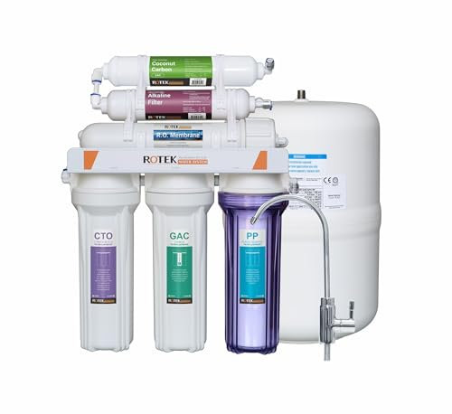Rotek Water System Reverse Osmosis Water Filtration System | Under Sink 6-Stage ALK RO Water Filter System | NSF Certified | No Pump | Contains Leak Stop Valve | 100 GPD | Alkaline