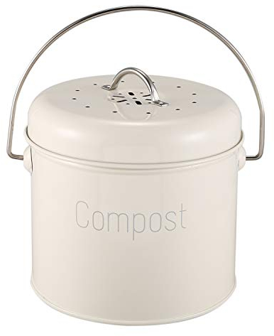 Vanessanty Poubelle à Compost 3L - Bac à Compost de Cuisine en Acier Inoxydable - Composteur de Cuisine pour DéChets Alimentaires - Filtre Charbon