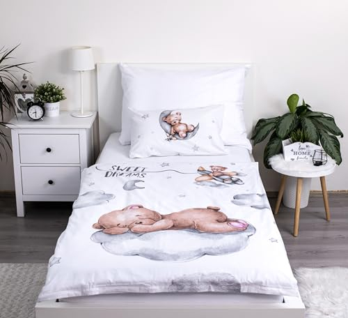 Theonoi Kinderbettwäsche Kleinkinder Bettwäsche Babybett komplett Set Bettbezug 100x135 & Kissenbezug 40x60 aus Baumwolle Öko-Tex Standard für Jungen und Mädchen (Bär Teddy)