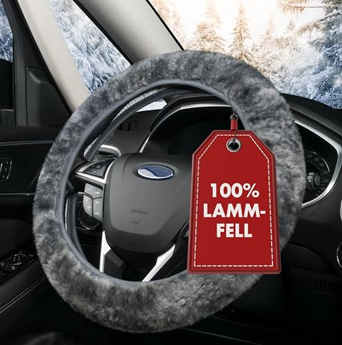 Walser Lammfell Auto Lenkradbezug, Winter Zubehör in Grau, Lenkradschutz
