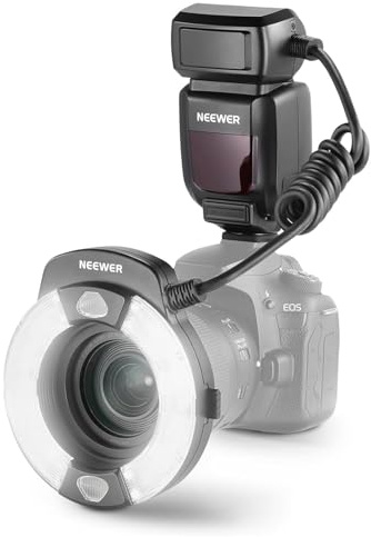 NEEWER RF1-C Makro Ring Blitz Kompatibel mit Canon 76W GN15 5600K E-TTL Flash Beleuchtung 1-1/128 Ausgang, vordere-/Hinterevorhang Synchronisation, Farbgele, Objektiv Adapterringe für Makro Fotografie