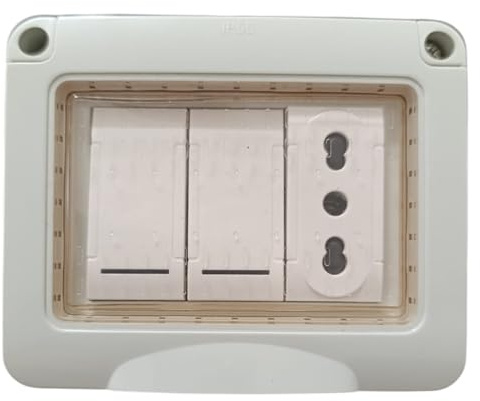Topolenashop Steckdose Biapasso und 2 Schalter für Unterputz und mit Außenhalterung IP55 Wanddose, Steckdose IP55, weiß