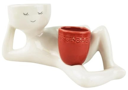 Colcolo Figure de Jardin en Résine avec Pot à Fleurs Doubles pour Extérieur, avec Planteur Rouge