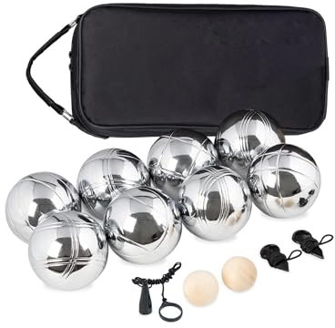 8-teilig Boules-Set,Boccia Kugeln Stahlkugeln, Zielkugel inkl. Abstandsmesser, in wiederverschließbarer Tragetasch Petanque für Outdoor-Spiel
