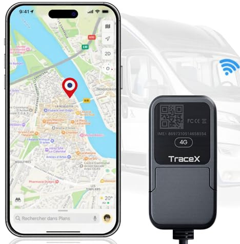 Traceur GPS sans abonnement mensuel – Pas besoin de recharge – Application et abonnement 10 ans inclus – Tracker GPS voitures, motos, camping-car, vans – Suivi en temps réel, alertes de mouvement