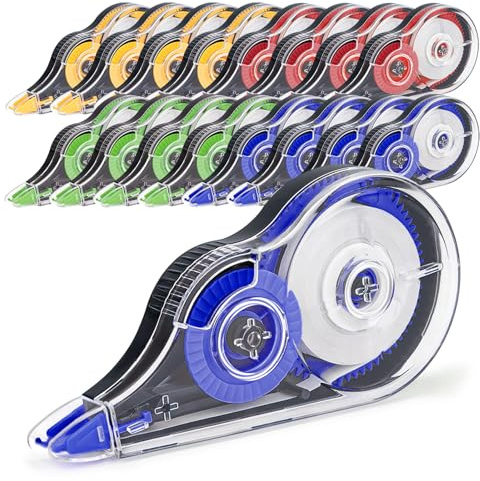 JEFURE 16 Pièces Ruban Correcteurs, 12m x 5mm Correcteur Blanc, Mini Souris Correcteur Blanc Avec Housse de Protection et Collant Roller, Correction Tapes Idéal pour l'École et le Bureau(4 Couleurs)