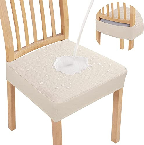 Dioxide Fundas Sillas de Comedor Impermeable TPU Elásticas Sin Brazos,Ajustables y Lavables Funda Silla Jacquard Universales para Hogar,Restaurante,Fácil de Instalar y Limpiar Duraderas (Blanco)