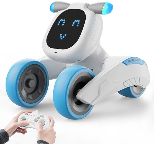 Dnenellr Robot Jouet Enfant, Jouet Robot Télécommandés, Programmable, Interactif Intelligent, Yeux LED, Contrôle Vocal (Anglais Uniquement), Cadeau pour Enfants de 3 4 5 6 7 8 9 10 11 12 Ans