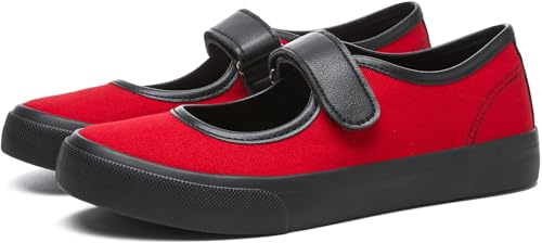 Uoidru Women's Fashion Sneakers Mary Jane Canvas Shoes with Touch Fastener Casual Work Shoes for Women(red Black,US7)