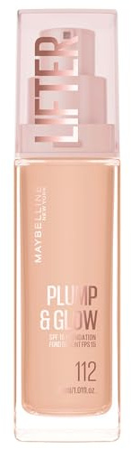 Maybelline New York Lifter Foundation, Flüssiges Make-up für strahlenden Teint mit Hyaluron und Niacinamid, polstert auf & spendet Feuchtigkeit, Nr. 112, 30 ml