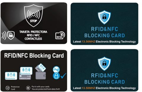 liyun Paquete de 4 tarjetas de bloqueo RFID, 2 estilos en negro, protector de tarjetas de crédito, bloqueador NFC antirrobo sin contacto, para toda la cartera, documento de identidad, pasaporte