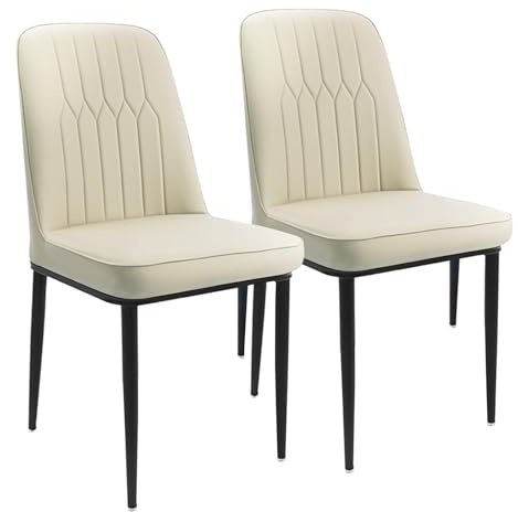 Durrafy Lot de 2 Chaises de Salle à Manger, Chaises Rembourrées Modernes en Similicuir, Chaises Robustes avec Pieds en Métal, Adaptées à la Salle à Manger, à la Cuisine et au Salon, Couleur Crème