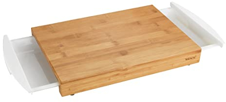 WENKO Schneidebrett Bina aus Bambus - Küchenbrett, Schneidebrett mit 2 ausziehbaren Auffangschalen/Tabletts, Bambus, 40.5 x 4 x 25 cm, Braun