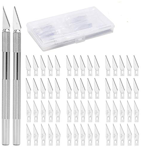 ZITFRI 2 Bastelmesser mit 60 Skalpell Ersatzklingen Edelstahl Hobbymesser Cutter Hopfenmesser für DIY Art Work Cutting, Caving, Skulptur - in Kunststoffbox