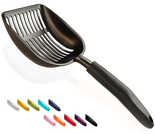 WePet Cat Litter Scoop, Non-Stick Plated Aluminum Alloy Sifter, Kitty Durable Metal Scooper, Deep Shovel, Long Handle, Kitten Pooper Lifter, Size Large, Coated Black Body with Black Handle