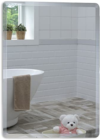 Neue Design Mood® Premium Rectangular Bathroom Mirror, Wall Mounted Bevelled Frameless Mirrors, Hangs Both Ways, Toilet Bedroom Hallway, (50cm x 40cm)