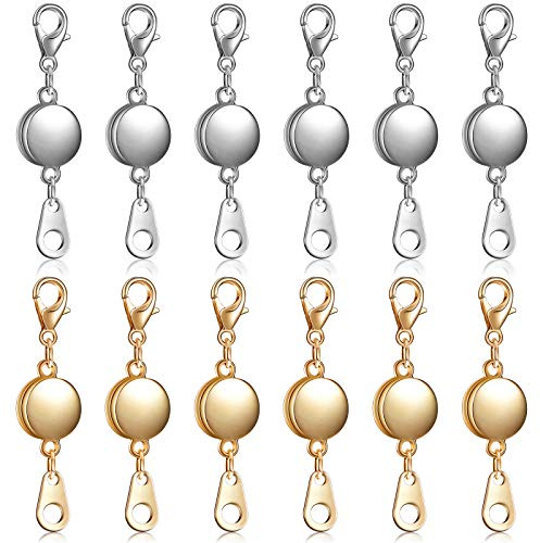 Hicarer 12 Pieces Locking Magnetic Necklace Clasp Round Necklace Extenders Magnetic Jewelry Clasps Closures Bracelet Extender for Jewelry Making (Gold, Silver)