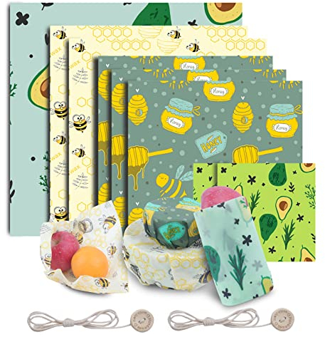 Beeswax cloths, set of 8 - Organic Beeswax Wraps - 100% Natural & Environmentally Friendly Beeswax Cloth Large Beeswax Wrap - Reusable - Food Safe