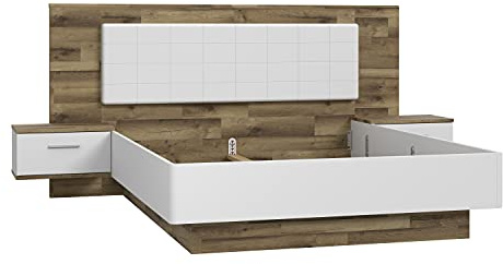 FORTE Sirius Black Bett mit 2 Nachtkommoden, Liegefläche 160 x 200 cm, Holzwerkstoff, Stabeiche kombiniert mit Weiß matt, 287,6 x 123,8 x 209,9 cm