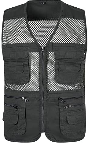 Yukirtiq gilet Veste de Pêche Sans Manches Multipoches Zippé Séchage Rapide gilet Camping Pêche Chasse, Vert Foncé, M